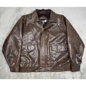 Mountain Club Bomber Jacket Mens XL Brown Faux Leather‎ Sherpa Vintage Ranch 90s